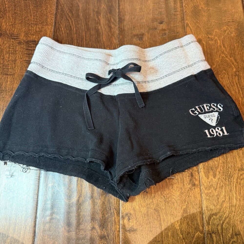 Vintage Y2K Guess Micro Mini Sweat Shorts Black and Grey size Small Loungewear